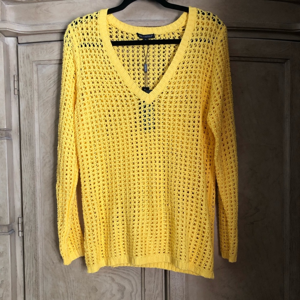 NWT lemon yellow open knit sweater